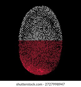 Poland flag vector illustration in fingerprint shape. National Polish flag as a symbol of patriotism, identity and pride on black background.