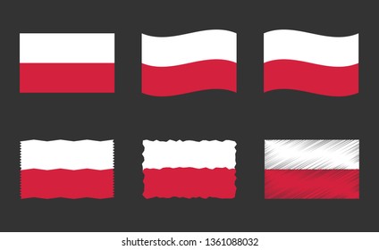 Poland flag vector illustration set, official colors of national flag of Poland