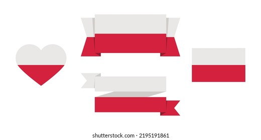 Poland flag. Vector set of the national flag of Poland in various creative shapes.
