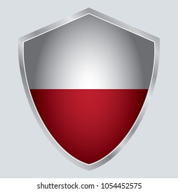 Poland Flag Vector Shield Icon. Europe. vector illustration. vector shadow. gray background. 3d. eps10.