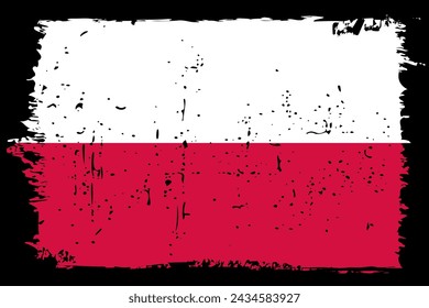 Polen Flagge - Vektor-Flagge mit stilvollem Scratch-Effekt und schwarzem Grunge-Rahmen.