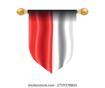 Polnische Flagge, Vektor. Vektorfahne von Polen, auf einem Fahnenmast gewickelt. Symbol von Polen, Vorlage für Banner, Karte, Werbung, Förderung. Vektorgrafik.
