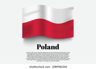 Poland flag waving form on gray background. Vector illustration.