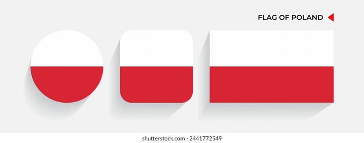Poland Flags arranged in round, square and rectangular shapes