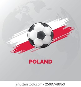 Poland Football with Poland Flag and World Map behind them. isolated on white background