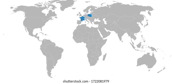 Poland, france countries isolated on world map. Light gray background. Business concepts and backgrounds.