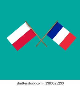 Poland and France crossed flags.Language learning or travel concept