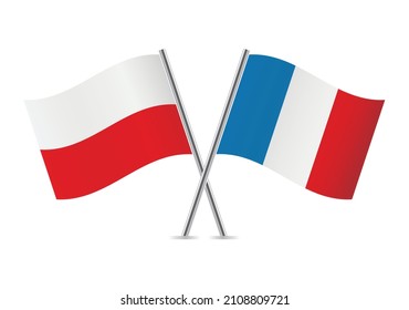 Poland and France flags. Polish and French flags isolated on white background. Vector illustration.