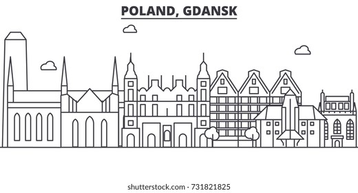 Poland, Gdansk architecture line skyline illustration. Linear vector cityscape with famous landmarks, city sights, design icons. Landscape wtih editable strokes