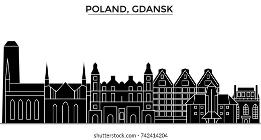 Poland, Gdansk architecture vector city skyline, travel cityscape with landmarks, buildings, isolated sights on background