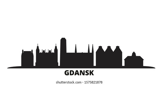 Poland, Gdansk city skyline isolated vector illustration. Poland, Gdansk travel black cityscape