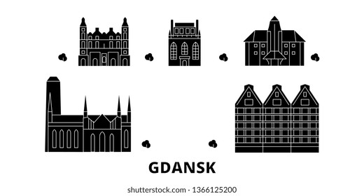 Poland, Gdansk flat travel skyline set. Poland, Gdansk black city vector illustration, symbol, travel sights, landmarks.