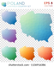 Poland geometric polygonal maps, mosaic style country collection. Alluring low poly style, modern design. Poland polygonal maps for infographics or presentation.