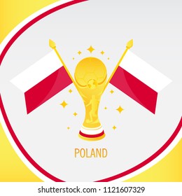 Poland Gold Football Trophy / Cup and Flag