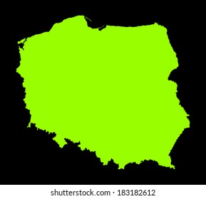 Poland green vector map silhouette isolated on black background. High detailed illustration.