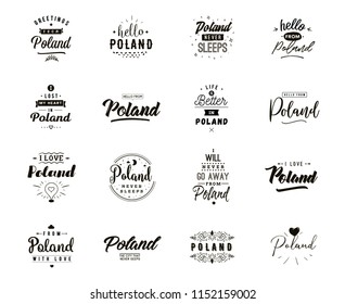 Poland. Greeting cards, vector design. Isolated logos. Typography set.