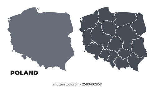 Poland grey political map simple flat illustration set