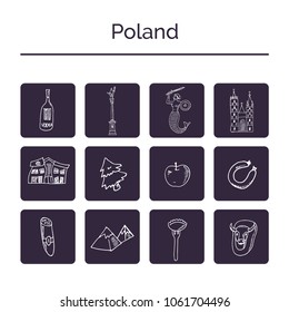 Poland hand drawn doodle set. Sketches. Vector illustration for design and packages product.
