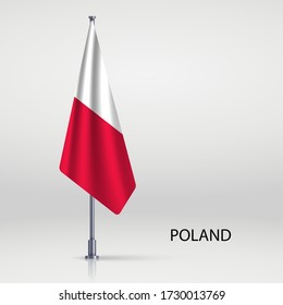 Poland hanging flag on flagpole