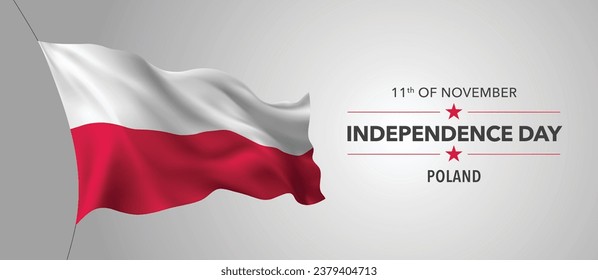 Poland happy independence day greeting card, banner with template text vector illustration. Polish memorial holiday 11th of November design element with 3D flag with stripes