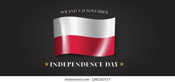 Poland happy independence day greeting card, banner with template text vector illustration. Polish memorial holiday 11th of November design element with flag with stripes