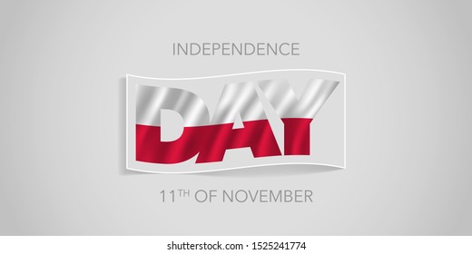 Poland happy independence day vector banner, greeting card. Polish wavy flag in nonstandard design for 11th of November national holiday 