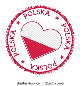 Insignia del corazón de Polonia. Logo vectorial de Polonia con el nombre del país en polaco. Hermosa ilustración vectorial.