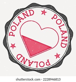 Poland heart flag logo. Country name text around Poland flag in a shape of heart. Captivating vector illustration.