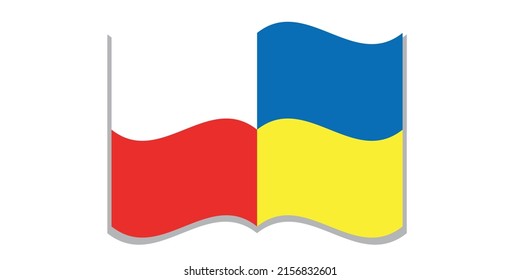 Polen hilft der Ukraine, Kriegsflüchtlingen. Polen und die Ukraine zwei Flaggen zusammen. Unterstützung des ukrainischen Volkes durch Polen. Buchform-Illustration aus nationalen Flaggen