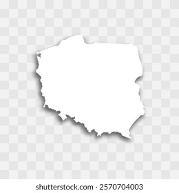 Poland high detailed vector representation of country silhouette. White color on transparent background with dropped shadow. For educational, decorative, or informational use.