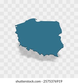 Poland high detailed vector representation of country silhouette. 3D map on transparent background with dropped shadow. For educational, decorative, or informational use.