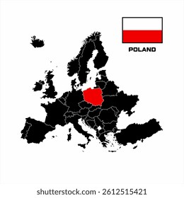Poland Highlighted on European Map Graphic