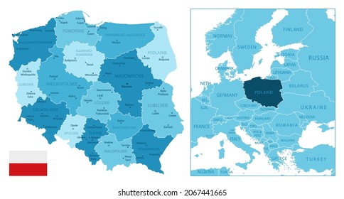 Polonia - mapa azul altamente detallado. Ilustración del vector