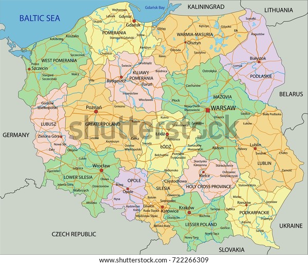 Poland Highly Detailed Editable Political Map Stock Vector (Royalty ...