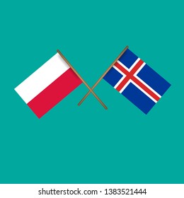 Poland and Iceland crossed flags.Language learning or travel concept