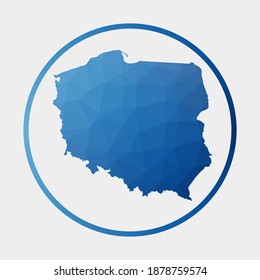 Poland icon. Polygonal map of the country in gradient ring. Round low poly Poland sign. Vector illustration.