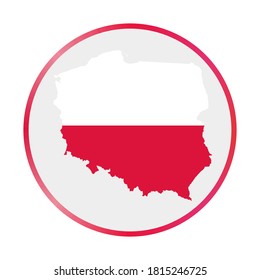 Icono de Polonia. Forma del país con la bandera de Polonia. Signo redondeado con anillo degradado de colores de bandera. Elegante ilustración vectorial.