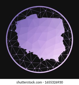 Poland icon. Vector polygonal map of the country. Poland icon in geometric style. The country map with purple low poly gradient on dark background.