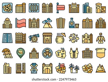 Poland icons set outline vector. Country food. Culture folk color flat