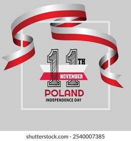 Día de la independencia de Polonia . 11 de noviembre Polonia celebra la cinta del día de la independencia, diseño, forma, cartel, Ilustración vectorial de la tarjeta sobre fondo gris