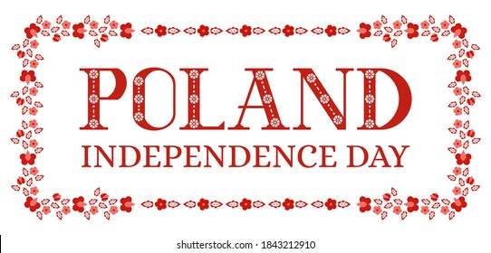 Poland Independence Day background vector. Red and white polish embroidery ornament pattern. Floral design for party poster, banner, postcard, flyer, invitation.