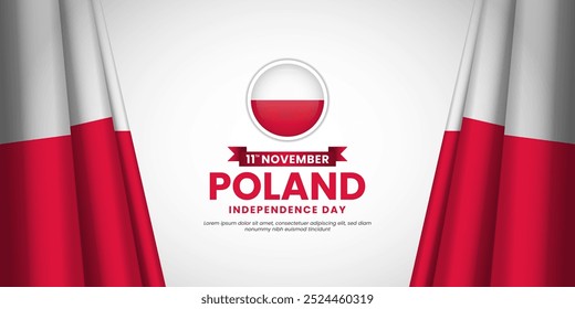 Poland independence day banner background 11th of November design element with realistic waving flag