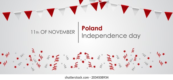 Poland Independence Day, banner, vector illustration. Realistic flags and ribbons with the colors of the flag of Poland