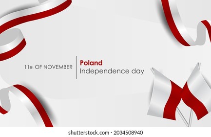 Poland Independence Day, banner, vector illustration. Realistic flags and ribbons with the colors of the flag of Poland