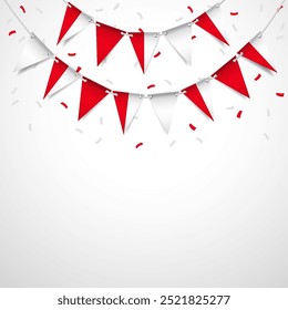 Tag der Unabhängigkeit Polens. Girlande mit der Flagge Polens auf weißem Hintergrund. Vektorgrafik.
