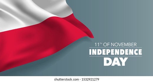 Poland independence day greeting card, banner with template text vector illustration. Polish memorial holiday 11th of November design element with flag with stripes