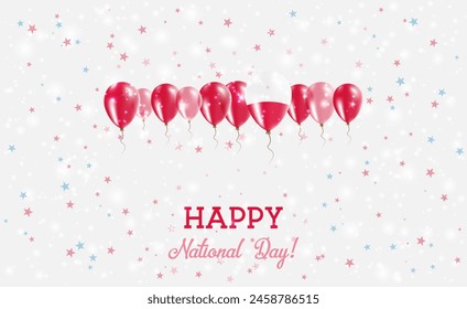 Poland Independence Day Sparkling Patriotic Poster. Row of Balloons in Colors of the Polish Flag. Greeting Card with National Flags, Confetti and Stars.