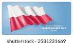 Poland independence day vector banner, greeting card. Polish wavy flag in 11th of November patriotic holiday horizontal design with realistic flag