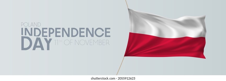 Polen Unabhängigkeitstag, Vektorbanner, Grußkarte. Polnische Flagge im 11. November nationalen patriotischen Feiertag horizontale Design