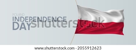 Poland independence day vector banner, greeting card. Polish wavy flag in 11th of November national patriotic holiday horizontal design